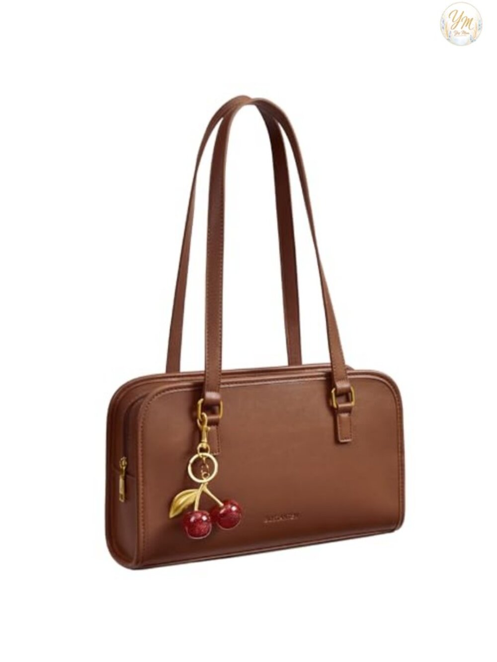 Vegan Leather Shoulder Bag with Cherry Charm Purse for Women